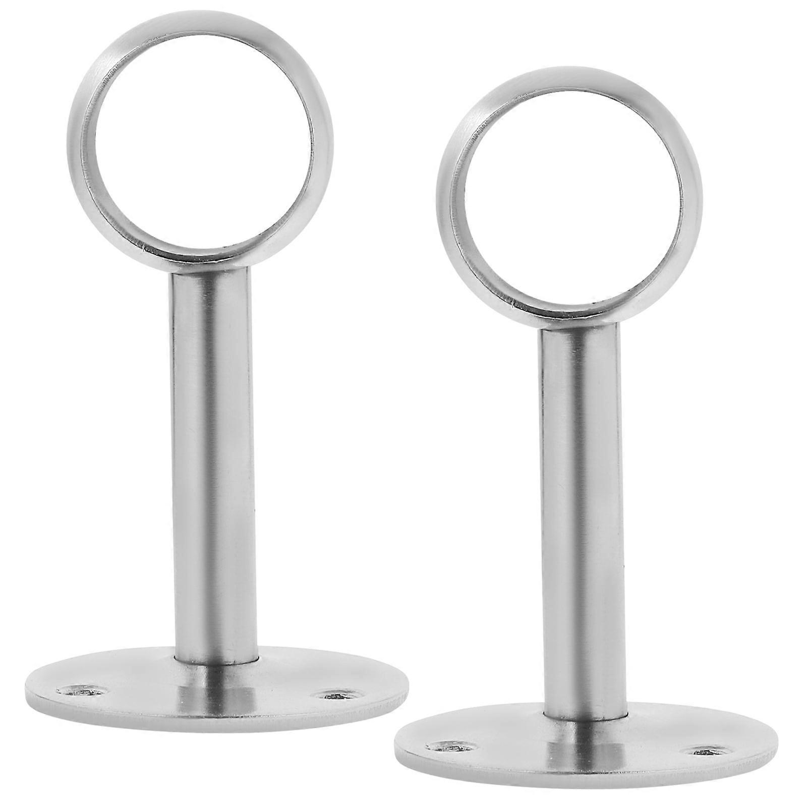 2pcs Stainless Shower Curtain Wardrobe Pole Holder Lever Flange Socket