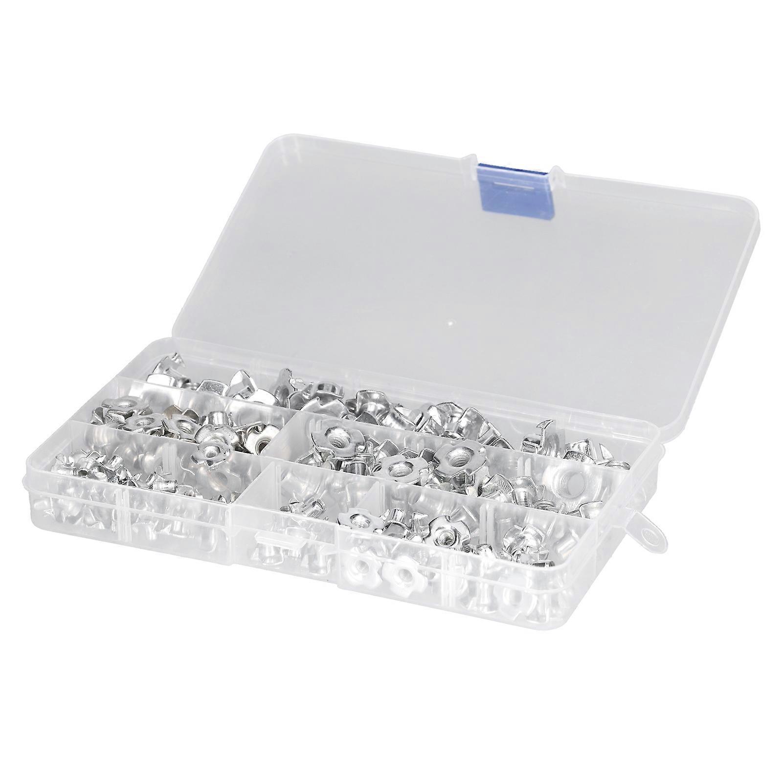 140 Pcs 4 Prong T Nut Steel Galvanized M3 to M8 T Nut Threaded Insert Set for Furniture Corner Nails