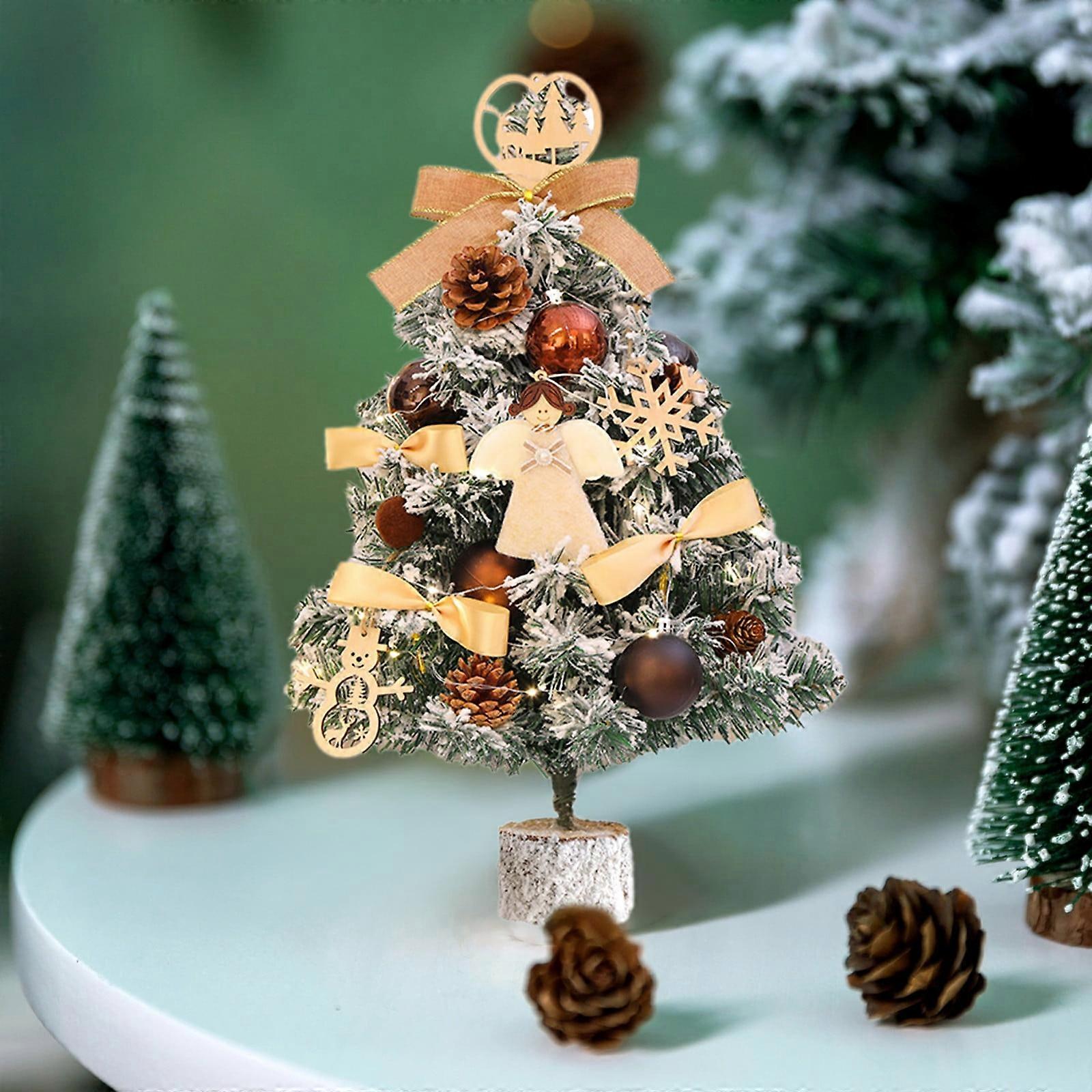 Mini Christmas Tree with Lights, Artificial Flocking Tabletop Xmas Tree, Small Desktop Decor, Compatible with YANHAIGONG Ornaments