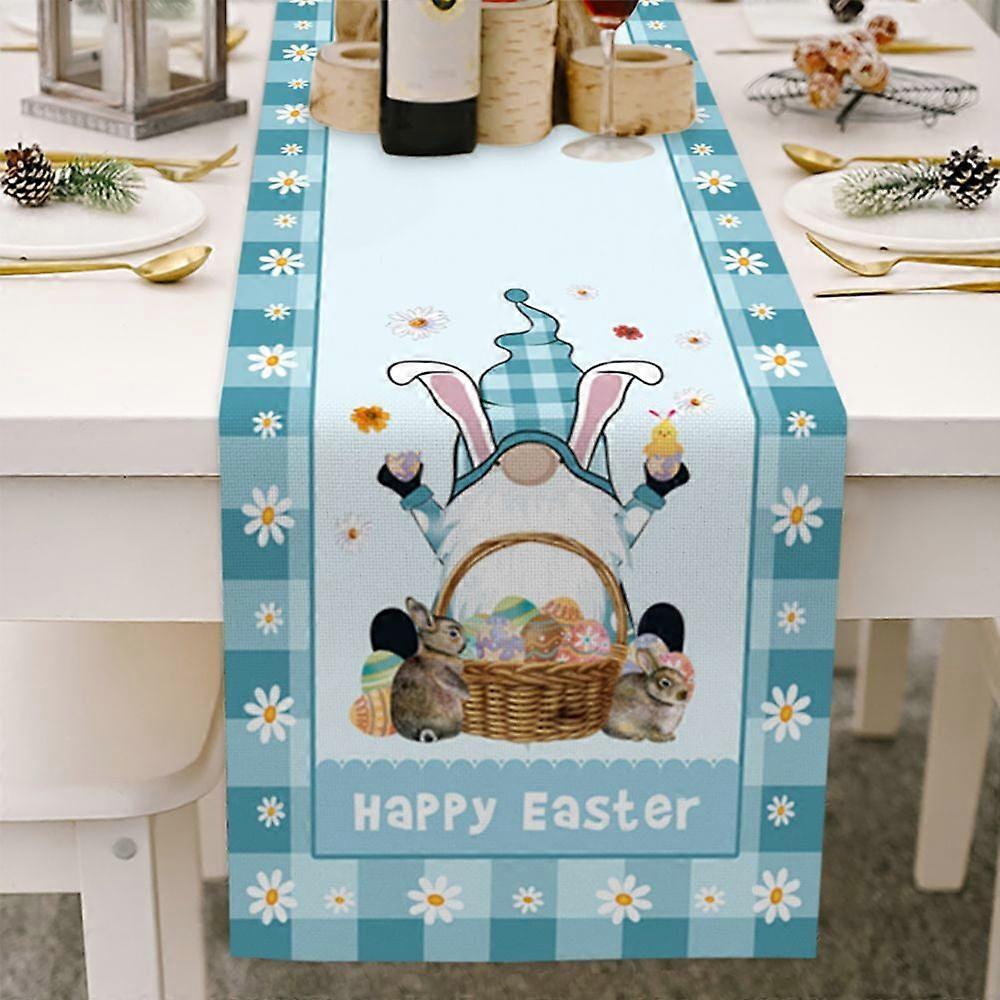 Easter Table Runner, 13 x 70 Inch Bunny Gnomes Easter Eggs Table Cloth Runner for Easter Spring Party Kitchen Dining Home Decor