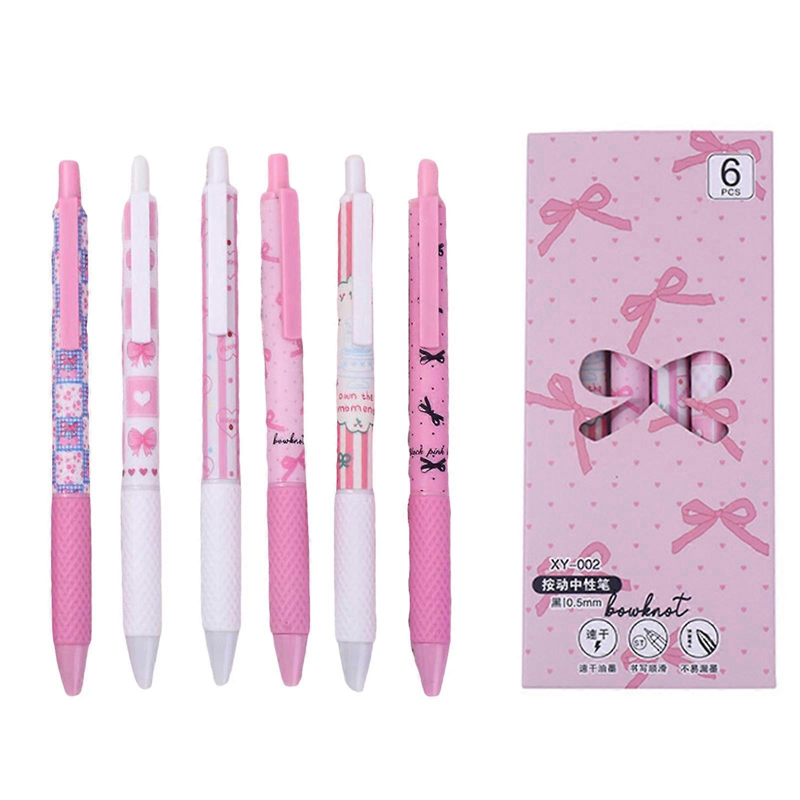6 Piece Ergonomic Writing Set Night Function and Decorative Butterfly Knot Ribbon Trim Multicolor