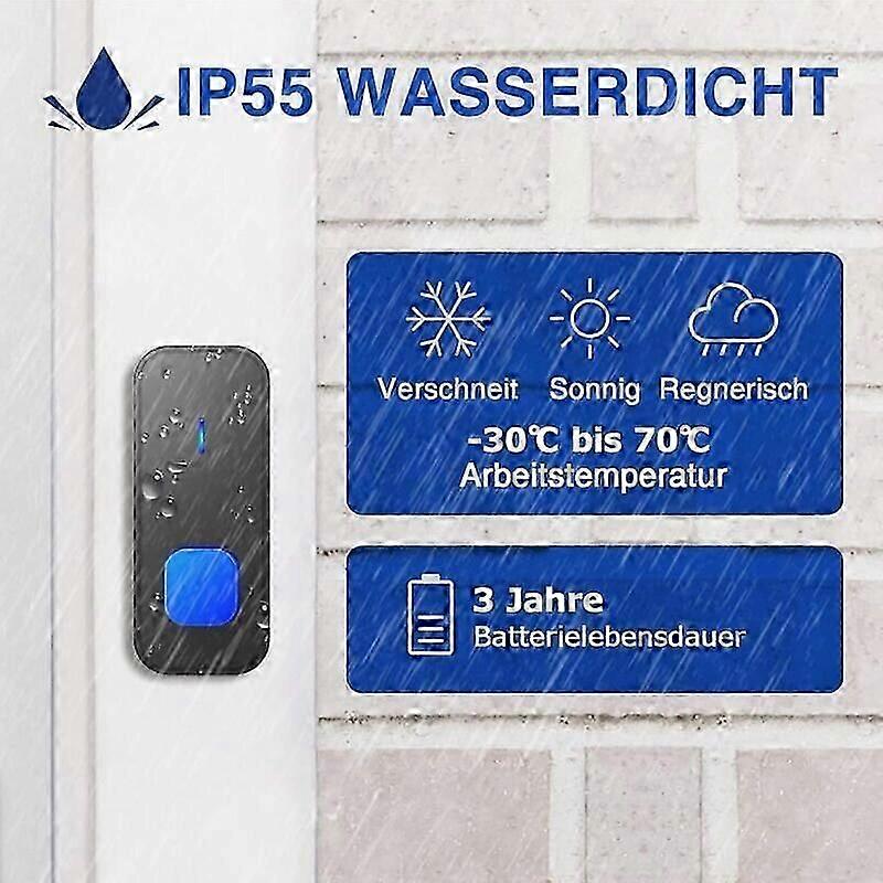 Wireless Doorbell, 400M Range, IP55 Waterproof, 2 Receivers