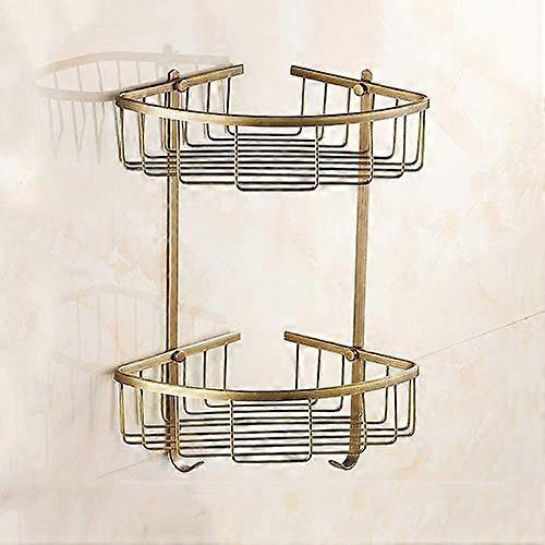Antique Double Bathroom Corner Shelf Solid Brass Storage Basket Wall Mounted Shower Caddy