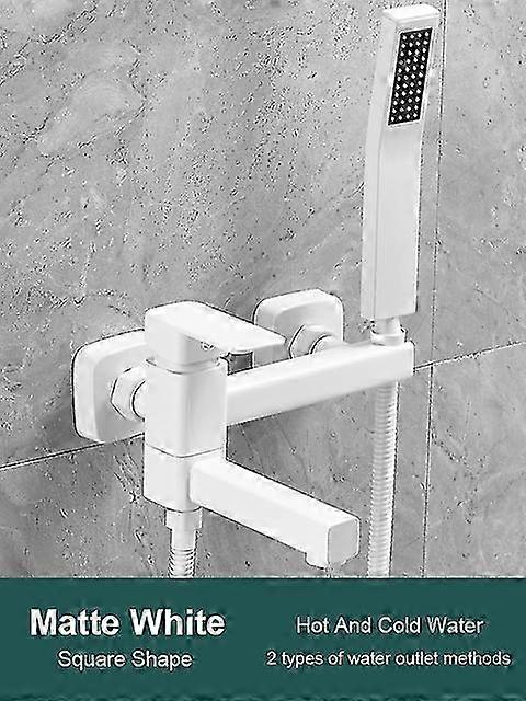 白色壁挂式浴室水龙头，带旋转出水口