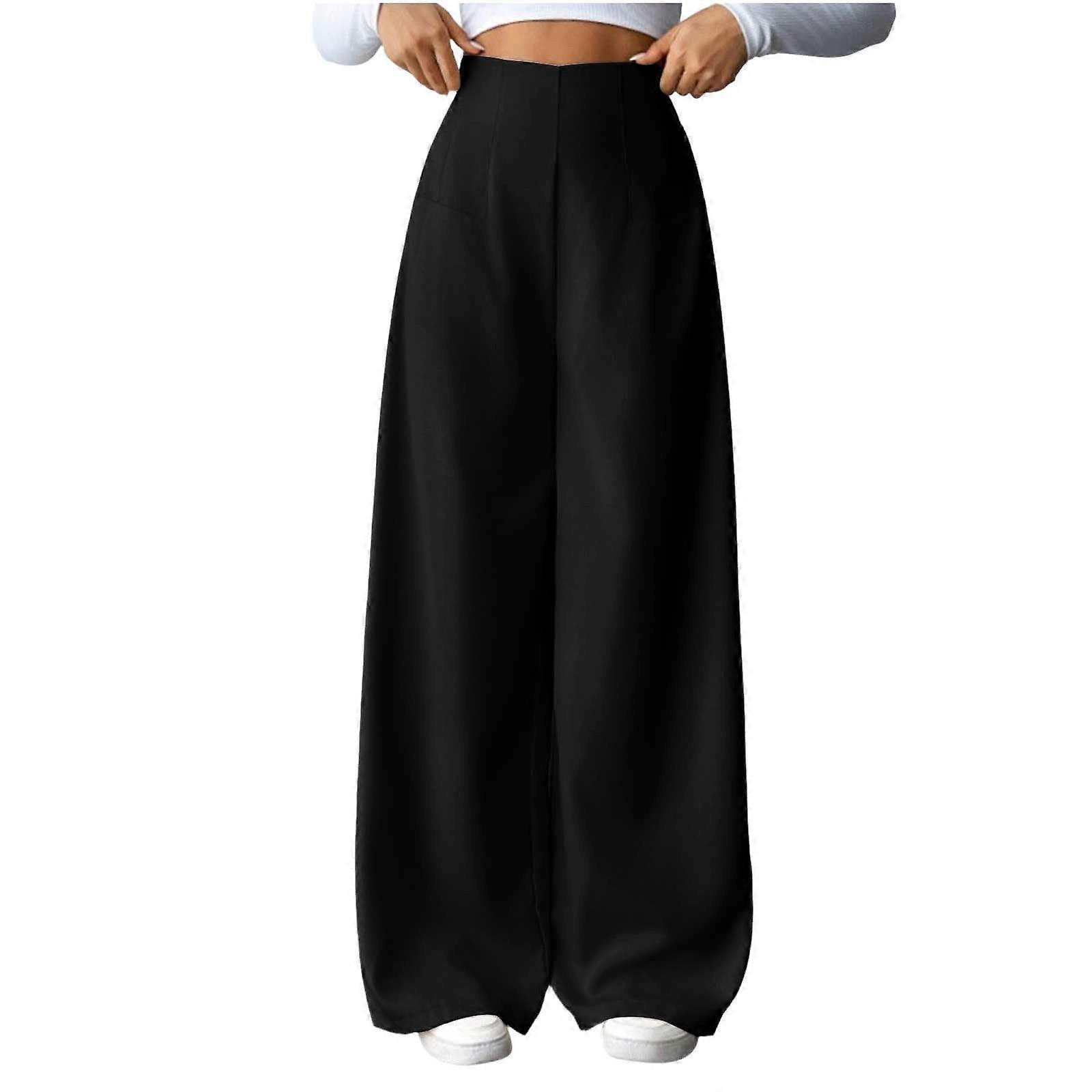 Women's work trousers with side zipper, wide-leg stretch dress pants, women's  high-waisted business casual trousers Black S | Fruugo UK