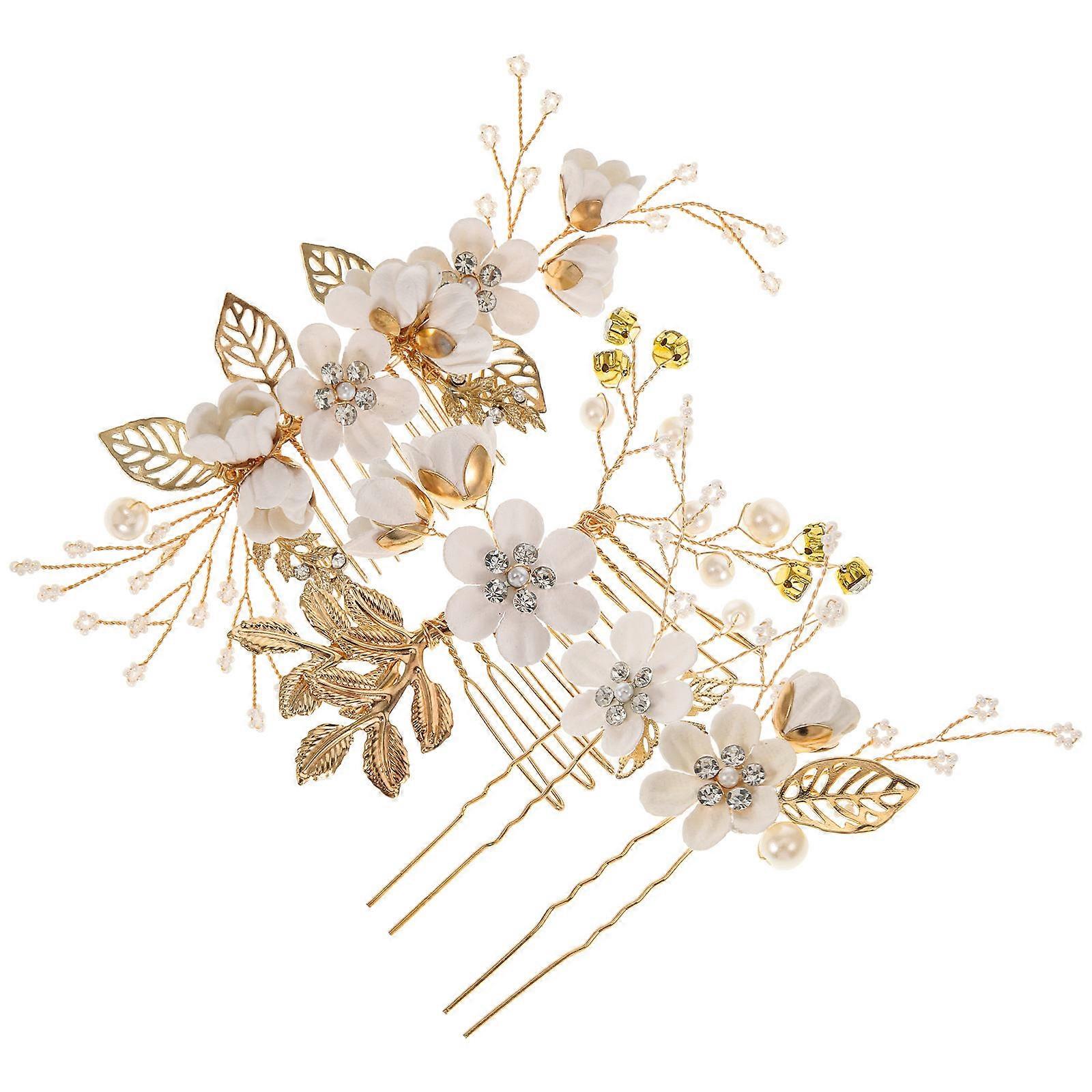 4pcs結婚式の手作りのファッションヘアコームセット花のブライダルヘッドピースヘアアクセサリーラインストーンウェディングドレスアクセサリー(ホワイト)