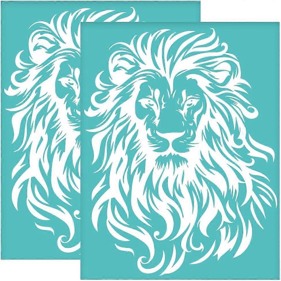 2Pcs 8.7x11 Inch Lion Pattern Self-Adhesive Silk Screen Printing Stencil Lion Mesh Stencils Animal Theme Reusable Mesh Stencils Transfer for DIY T-Shi