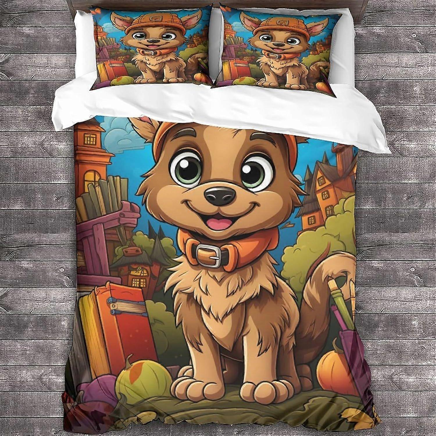 LikeEj 3D impresso animal cão edredom capa com fronhas Halloween Bedding Set com fecho com zíper Soft Microfiber Quilt Cover Set Double