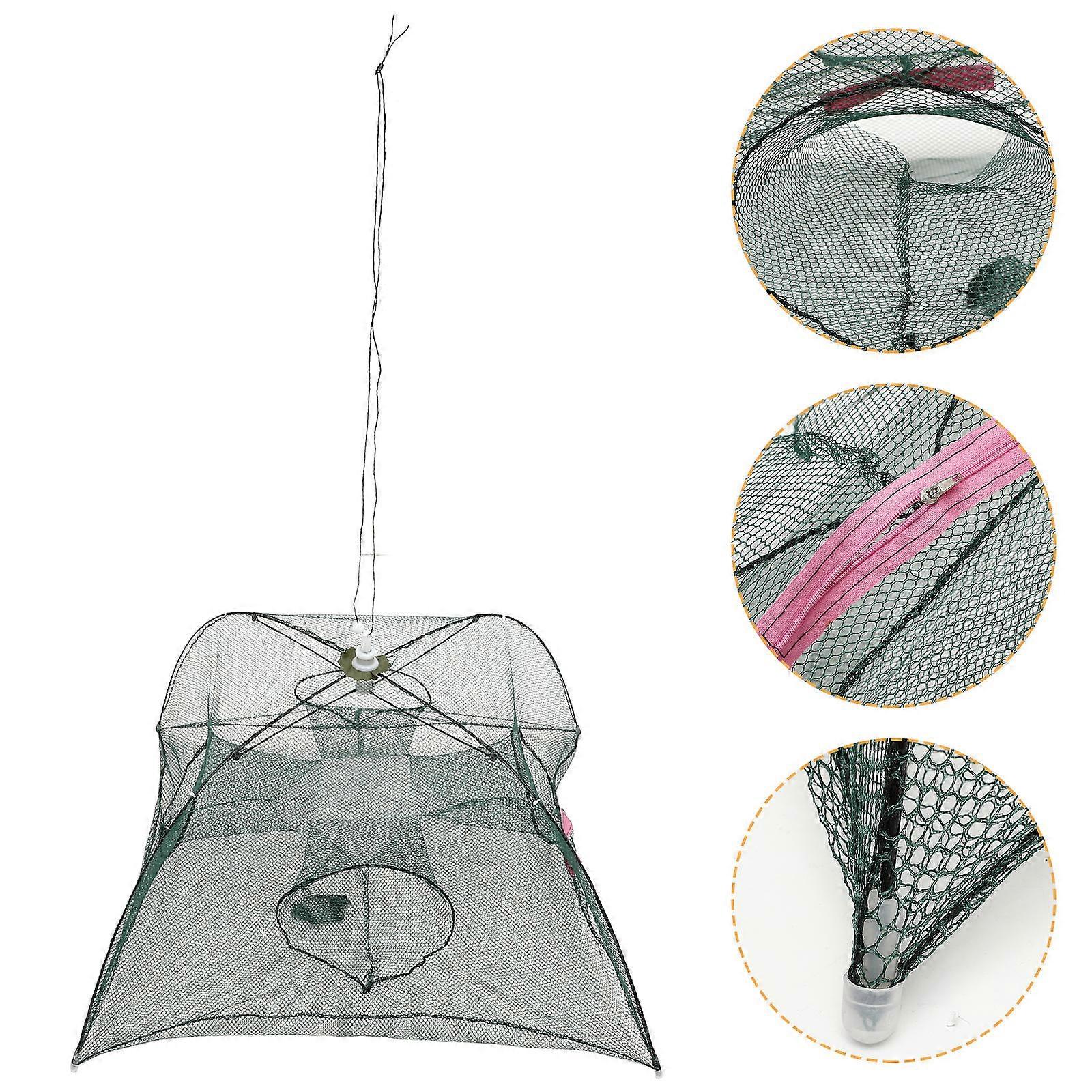 Foldable Crab Net Trap Cast Dip Cage Fishing Net for Fish Minnow Crawfish Shrimp Umbrella Design (Four Entrance, Umbrella Head for Random Color)