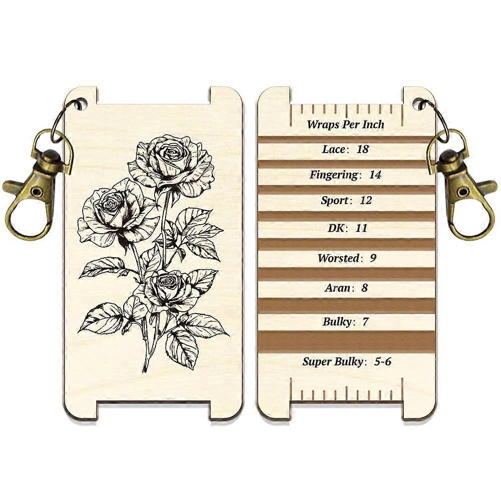 June Rose Spinning Control Tool Flower Decorative Yarn WPI Guide Gauge with Clasp Wood Yarn Wrap Guide Board with Diz for Spinners Yarn Measuring Tool