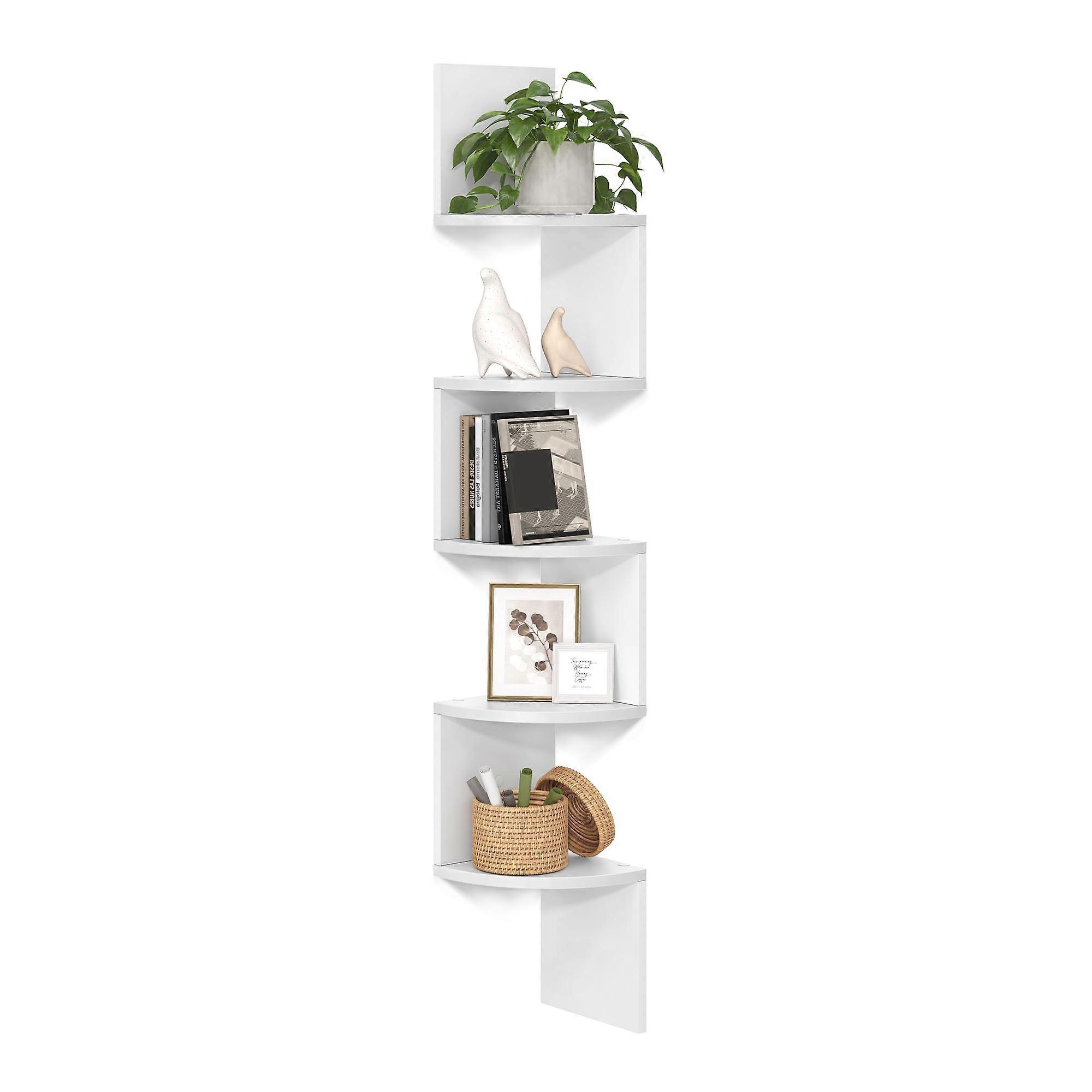 Corner Wall Shelf 5 Tier Modern Zigzag Floating Shelf White Bookshelf for Small Spaces