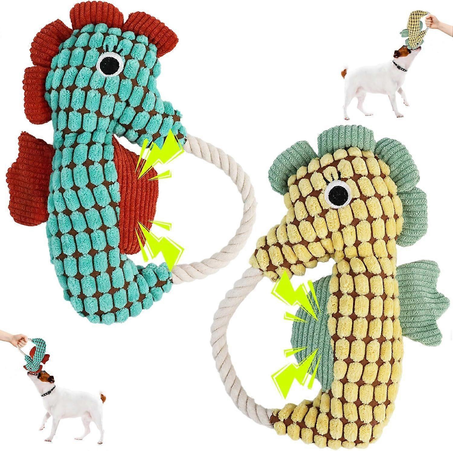 Crinkle Dog Toys Squeaky Plush No Stuffing, Cute Puppy Stuffless Tough Rop Pull Toy, Fun Dog Stuffed Animals Durable Chew Set for Small Medium Large D
