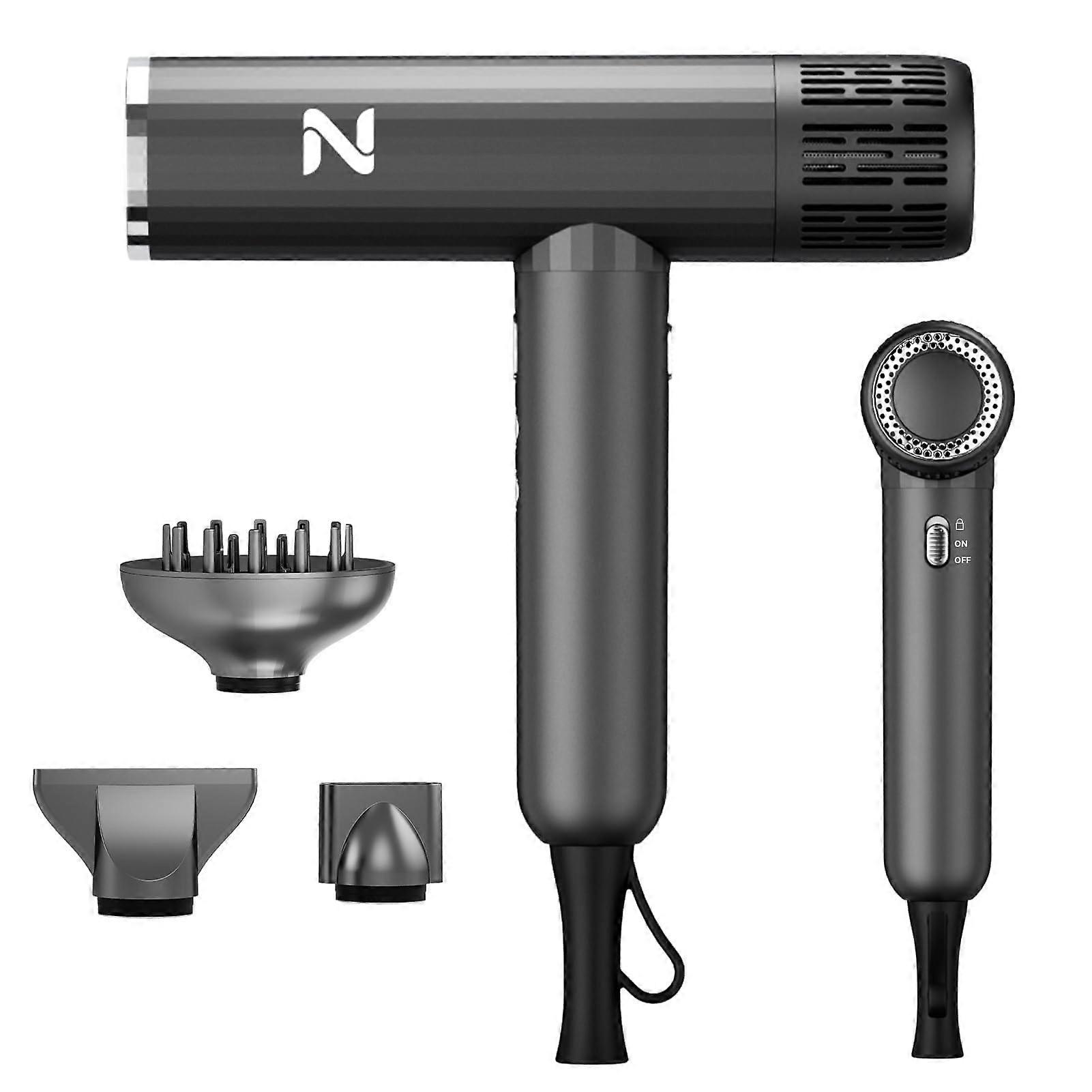 Professional  Speed Hair Dryer 1600W Ionic with 3 Attachments for UltraFast Drying, Dark Gray