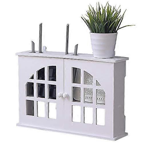 WiFi Router Wall Mount Shelf with Large Storage Space and Cable Management, White 48x11x31cm