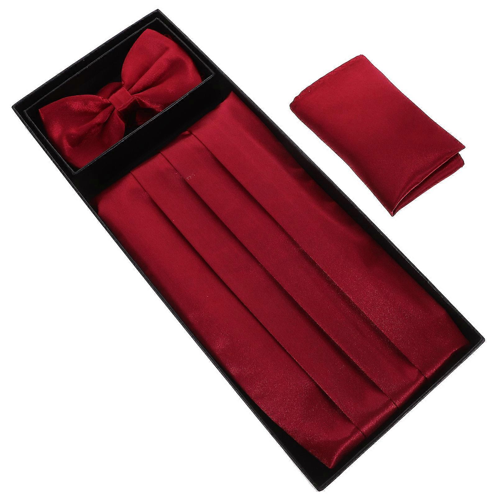 Dark Red Cummerbund and Bow Tie Set for Men 1Set Decorative Accessories