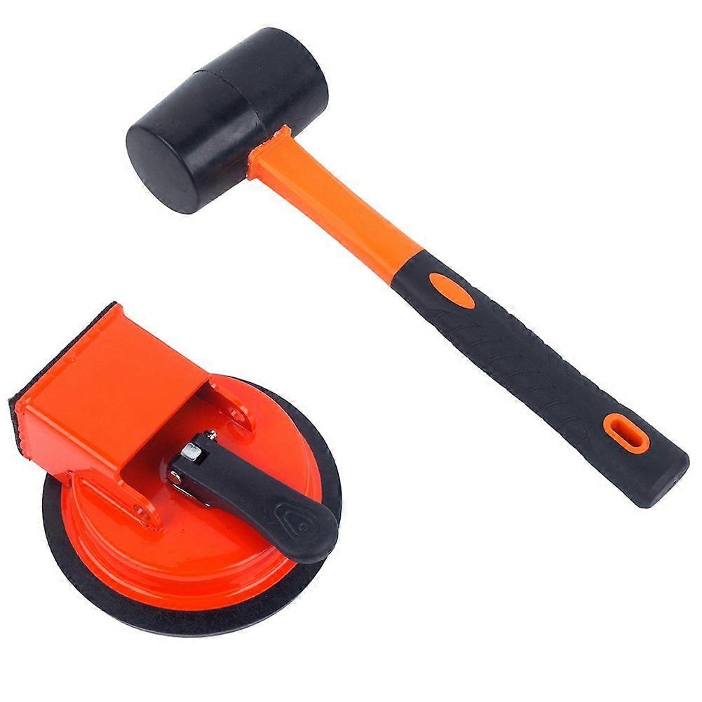 Floor Gap Repair Tool Combining Suction Cup with Rubber Hammer Adjustable to Different Floor Textures and Widths