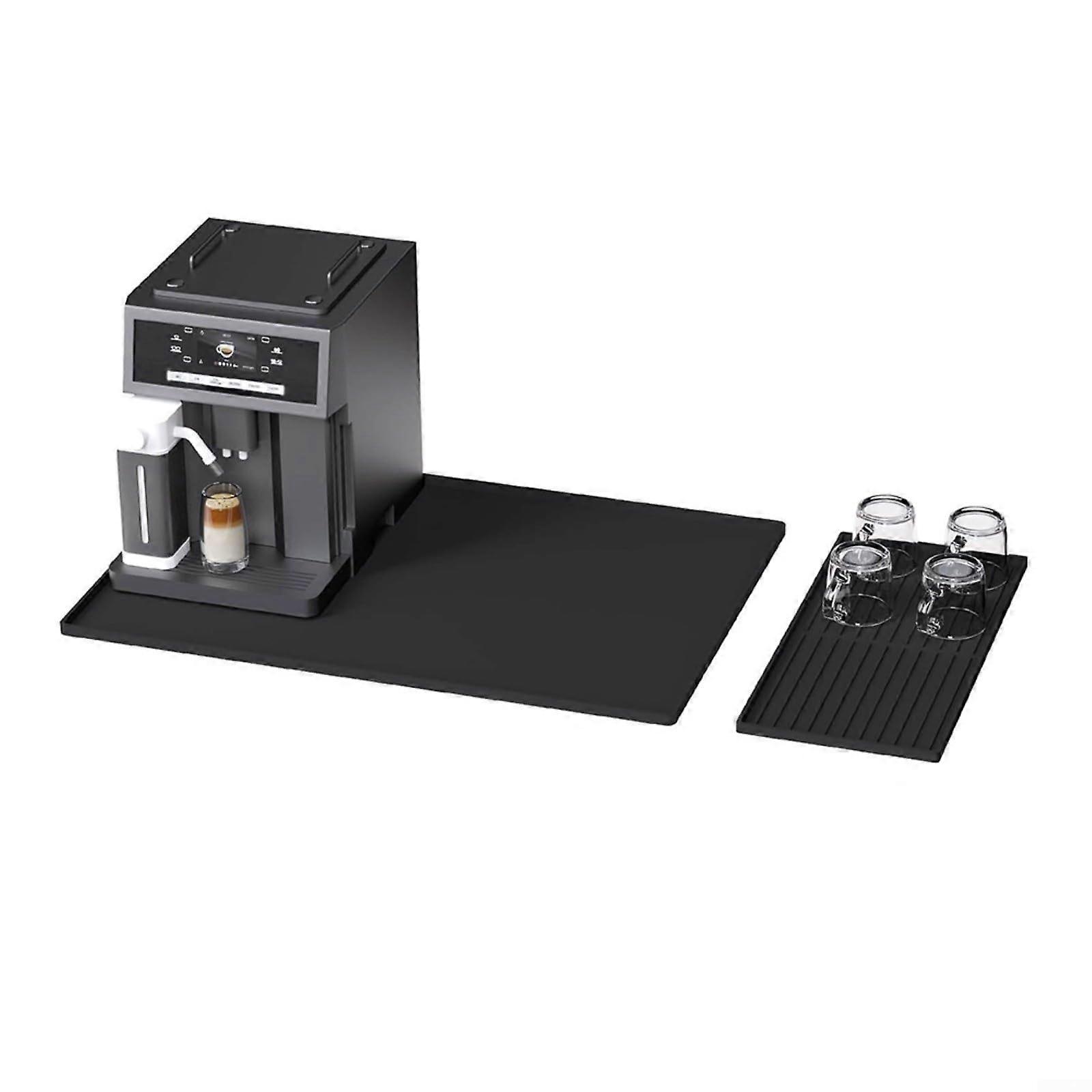 Silicone Coffee Machine Mat with Raised Edge Spill Control, Countertop Protector, Black Set