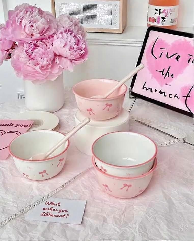 Sweet Pink Ceramic Bowl Set with Charming Bow Design for Elegant Table Presentation