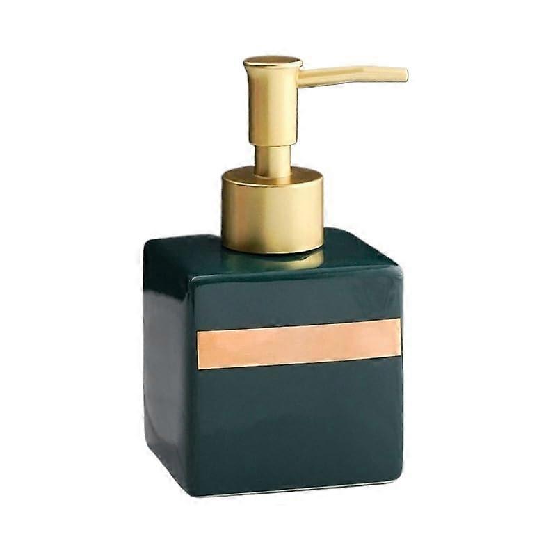 Ceramic Soap Dispenser 280ml Refillable Green Square for Bathroom or Kitchen Sink
