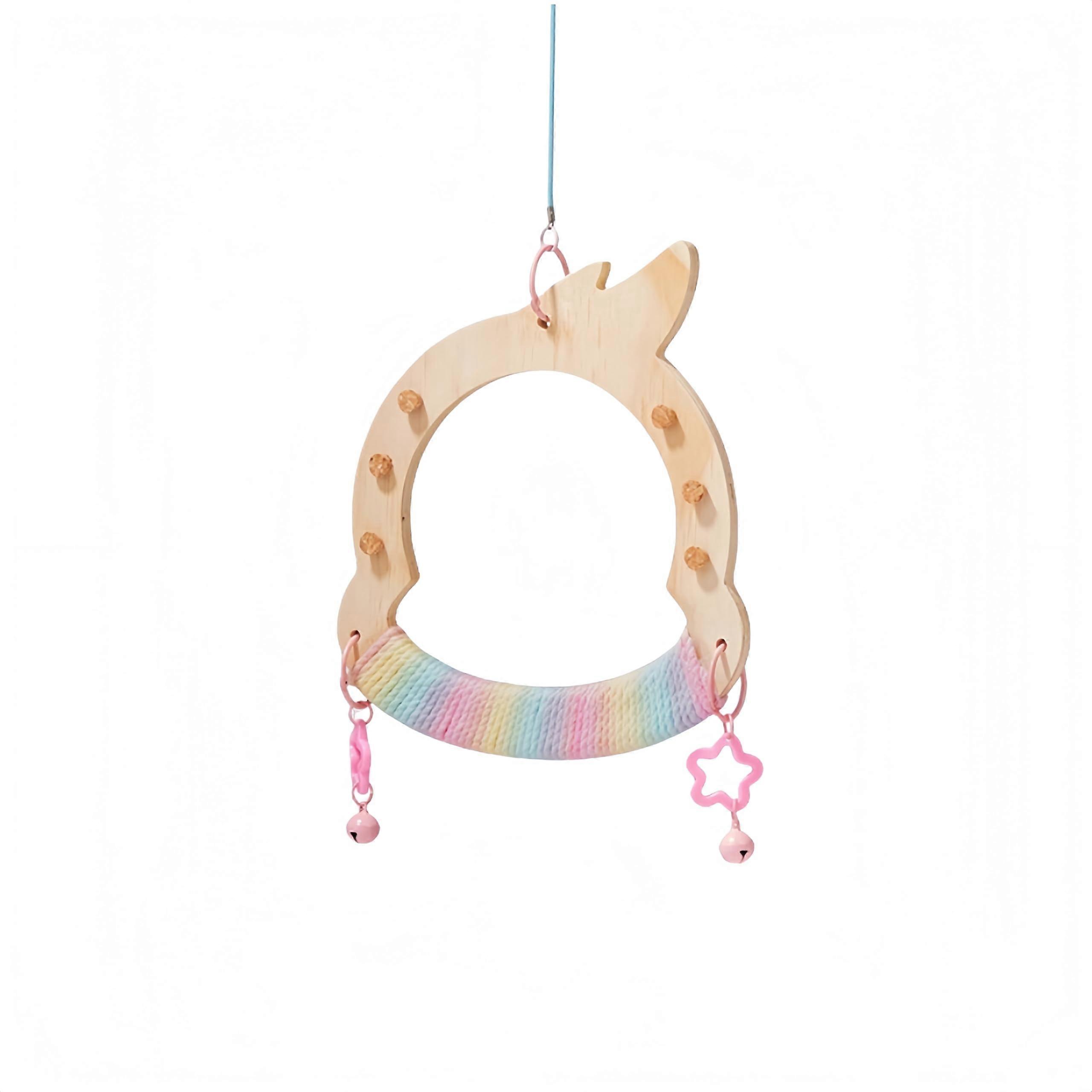 Parrot Swing with Hook, Rainbow Cotton Rope Bird Cage Accessory for Small Parrots, ClawFriendly