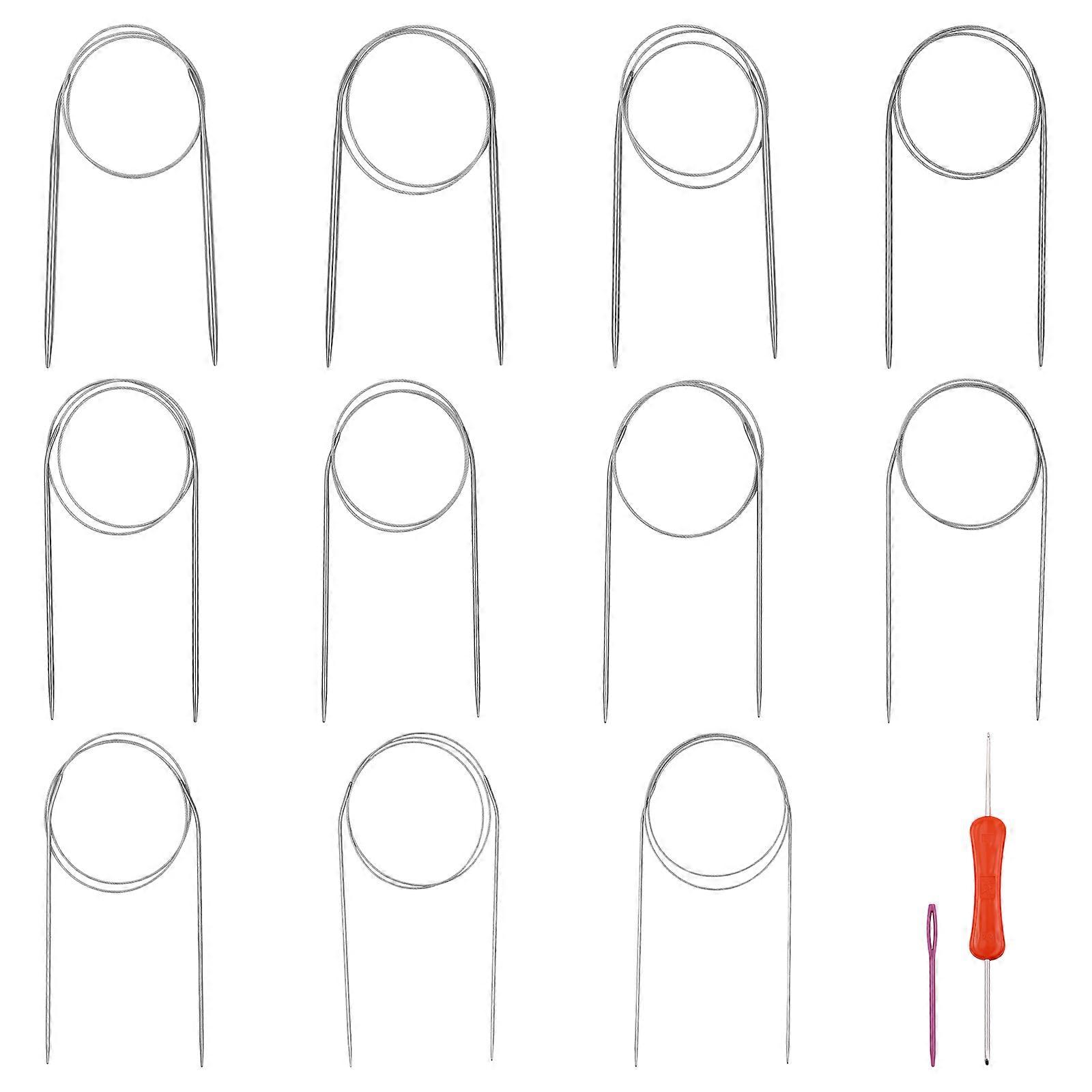 11Pcs Stainless Steel Circular Knitting Needles for Knitting Use Silver Set