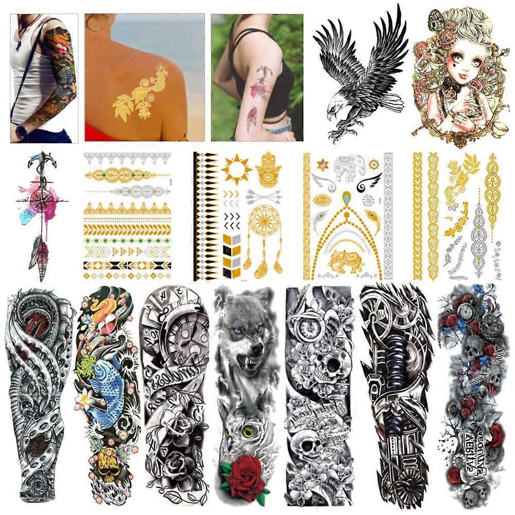 14pcs Temporary Sleeve Tattoos Waterproof Full Arm Coverage Multiple Style Fake Tattoo Stickers