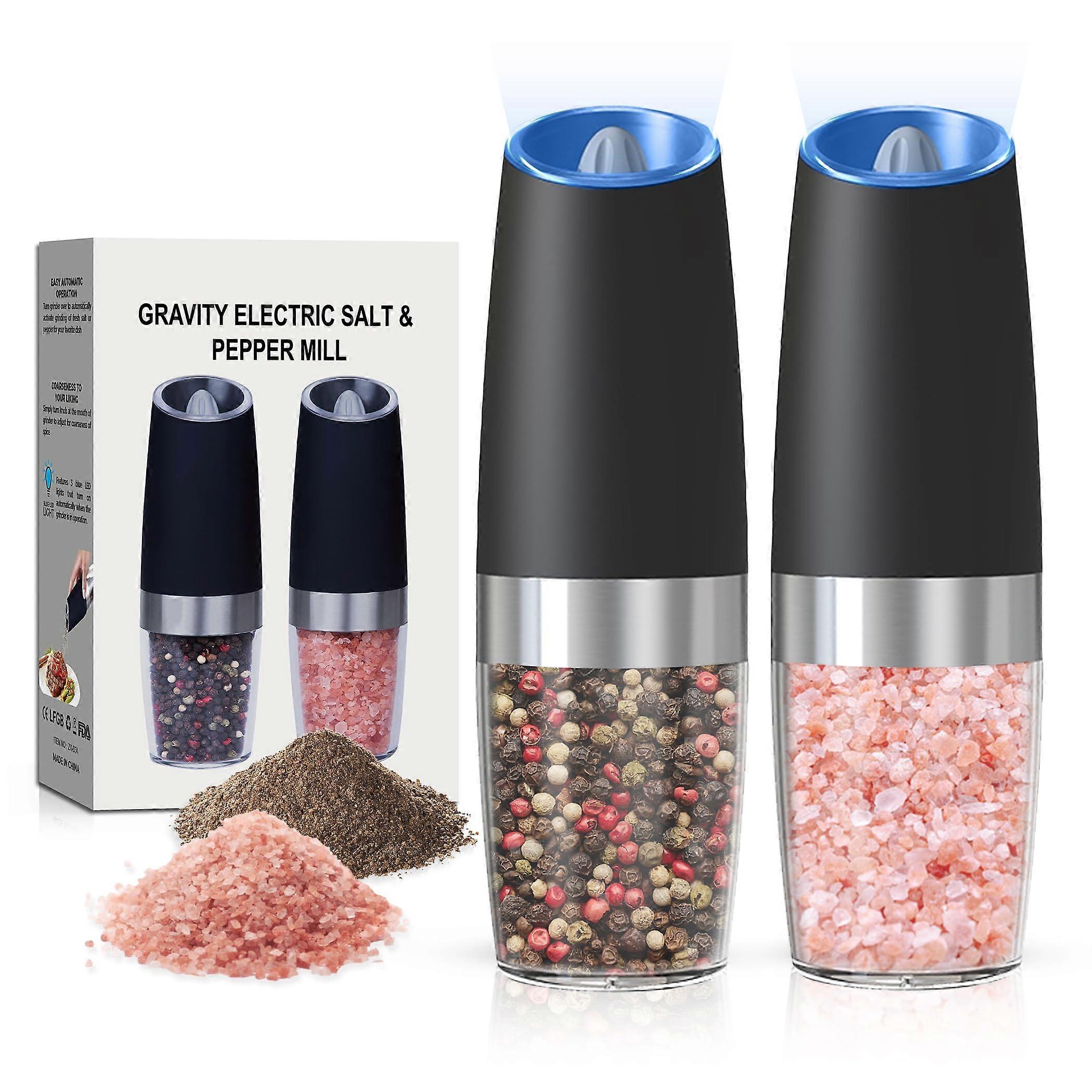 Electric Salt and Pepper Grinder Set with LED Light, Gravity Sensor, Adjustable Coarseness, 2 Pack Black Ref:3090