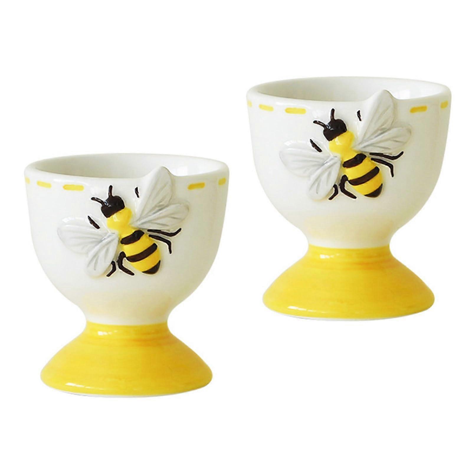 Ceramic Egg Holder with Bees Embossed Pattern Decorative Tray for Kitchen and Dining