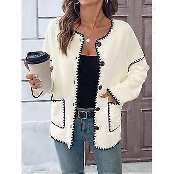 Cropped Cardigan Sweaters for Women Fall Dressy Casual Long Sleeve Button Down Knit-Tweed Jacket Outwear Apricot XL