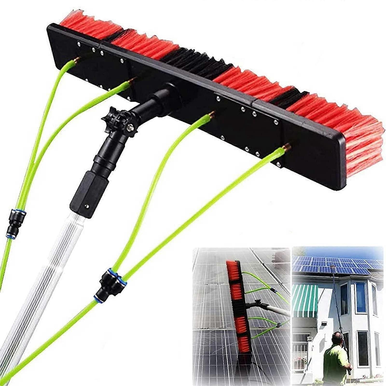 Solar Panel Cleaning Brush with Water Supply, Telescopic Rotating Pole for Windows and Panels