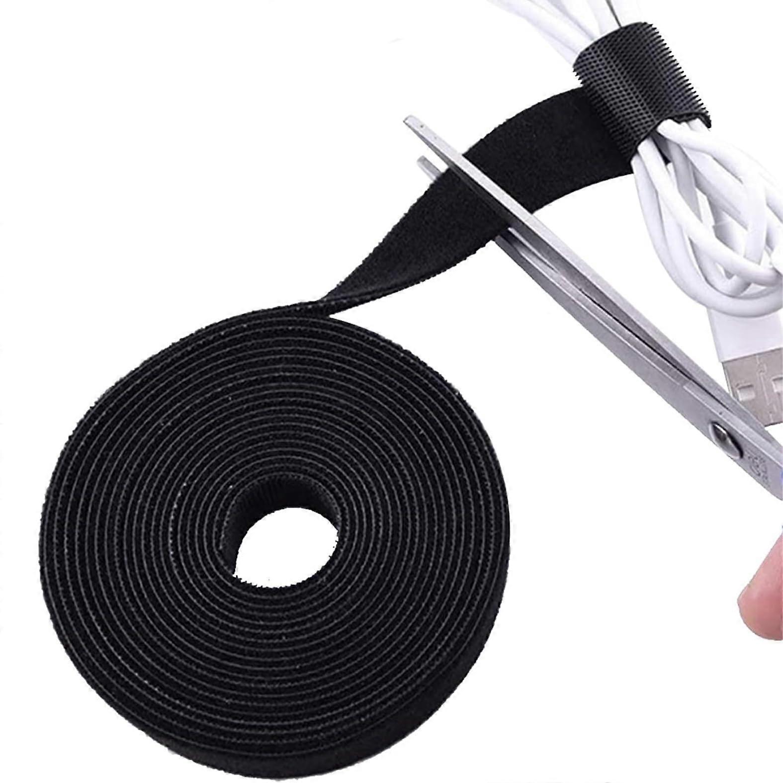 Reusable Hook and Loop Cable Tie Roll for Cable Management, Adjustable Black Cord Organizer 9.8ft