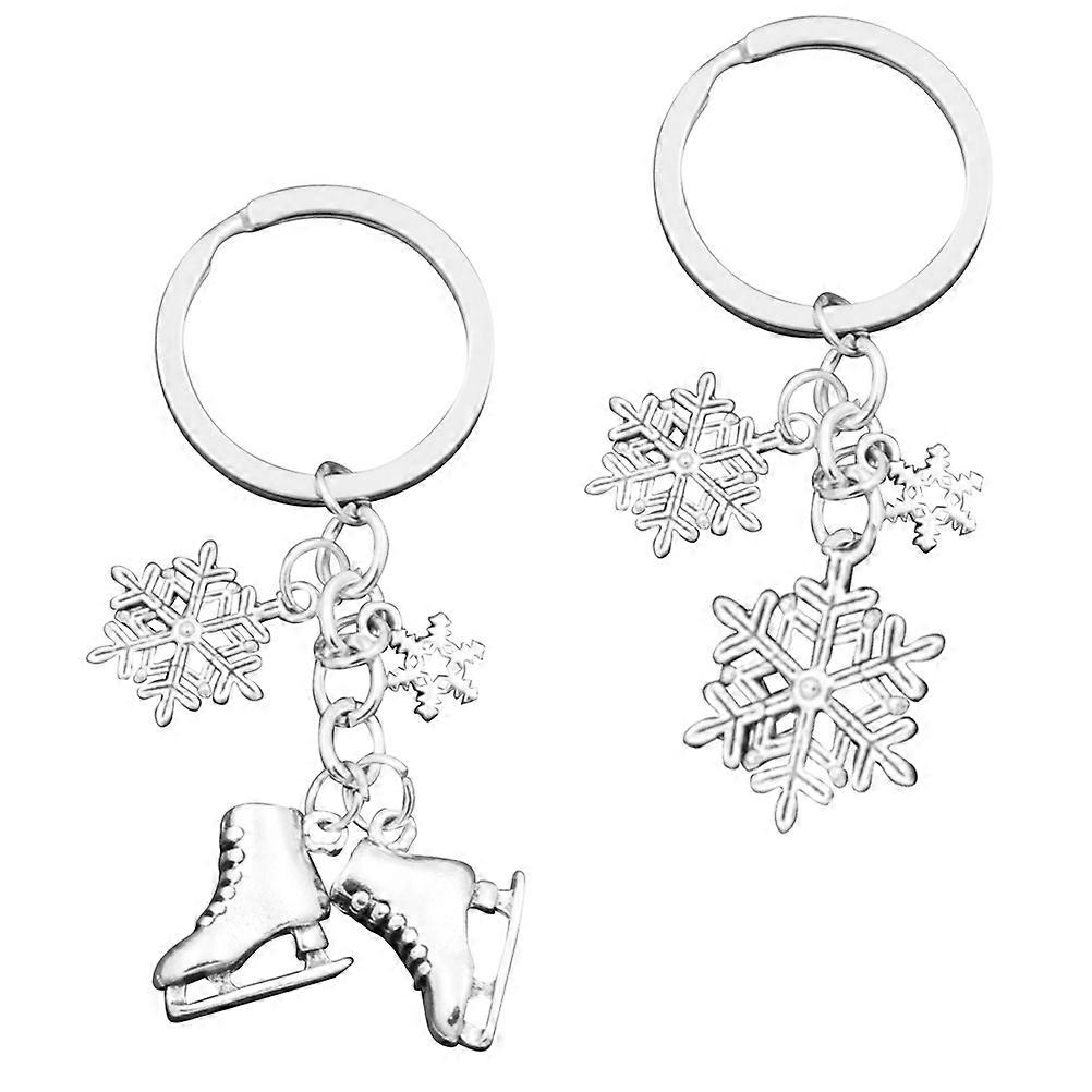 Snowflake Skate Pendant Silver Alloy Keychain Decor 2Pcs Pack