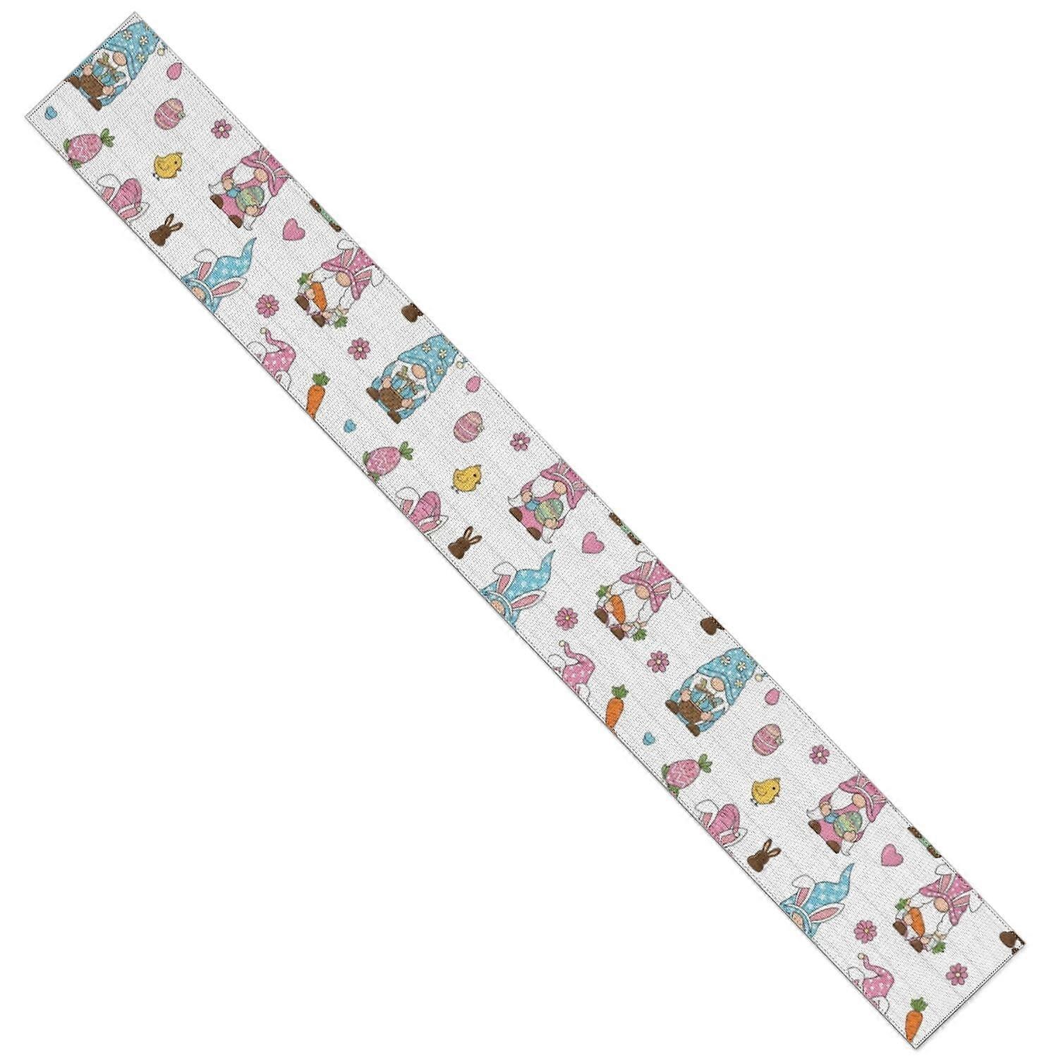 Easter Gnomes White Pattern Table Runner, 13.8"x108", Heat Resistant & Machine Washable