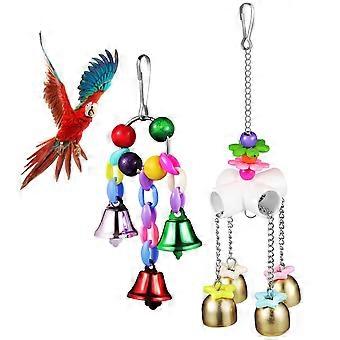 Papegaai hangend speeltje met belletjes om op te kauwen, 2 stuks kleurrijke klimringen met belletjes