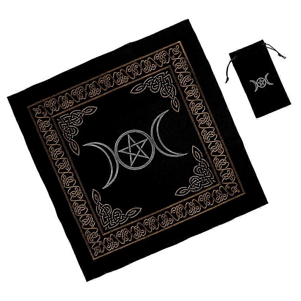 1Set Black Tarot Table Cloth with Divination Function and Storage Bag