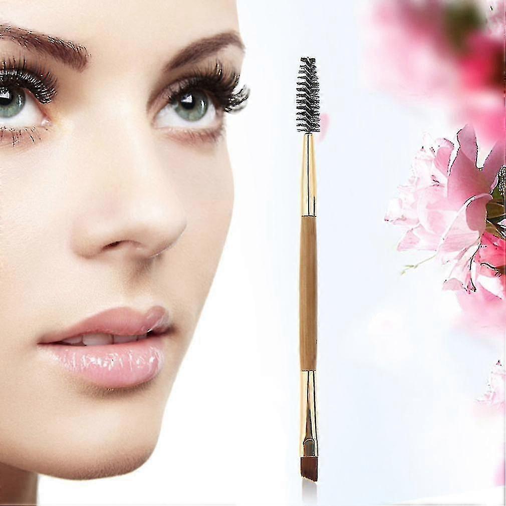 Nylon Makeup Brush Bamboo Handle Double Eyebrow Shape Adjusting Tool