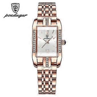 POEDAGAR Women Watch Fashion Luxury Diamond Green Dial Square Quartz Watches Stainless Steel Waterproof Ladies Wristwatch Gift 26-27