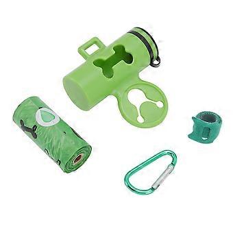 Dog Poop Bag Dispenser Degradable Hands Free Portable Pet Waste Bag Holder with Hook and Metal Key Chain Green Garbage Box and 1 Roll of Garbage Bag
