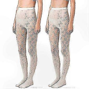 Black fishnet leggings with a double-letter graphic, perfect for parties and nightclubs, slim fit design.