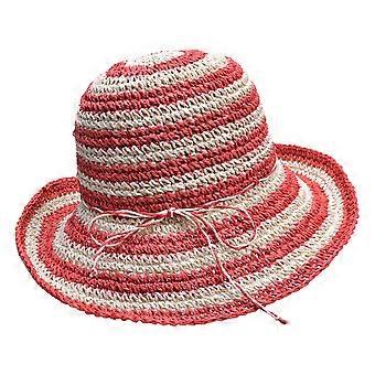 Lawliet dame tofarget stripete papirheklet solhatt i bøttestil, Crusher Cloche-solhatt A415