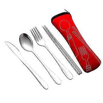 4Pcs Stainless Steel Travel Cutlery Set with Spoon, Fork, Steak Knife - Portable Camping Dinnerware
