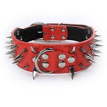 Width Luxurious Leather Sharp Spike Studded Dog Collar, Dogs Necklace Anti-Biting-Red