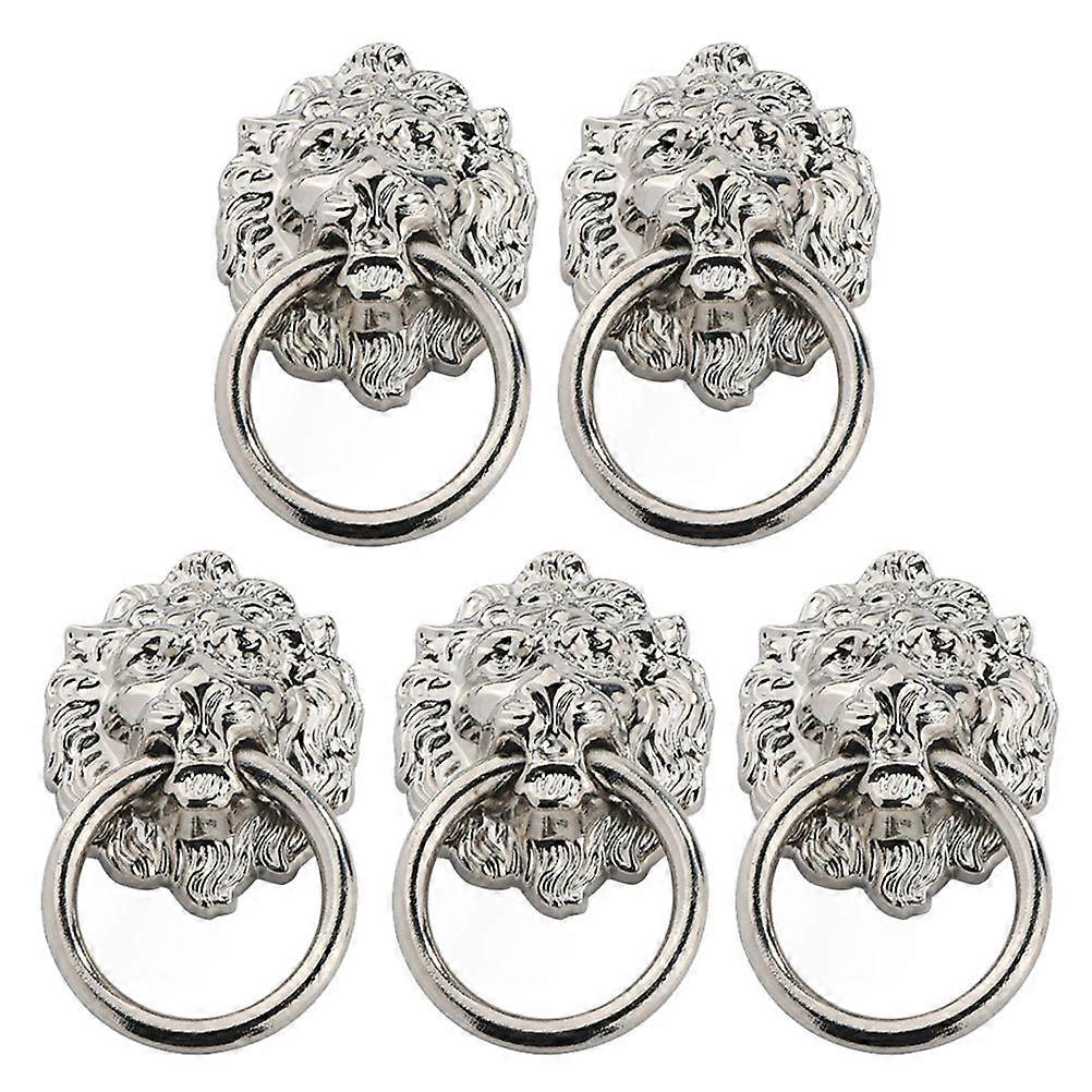 5pcs Lion Head Pull Handles Cabinet Pull Knobs Zinc Alloy Rings Pull Handles