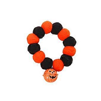 Festive Pom Pom Collar with Pumpkin Bell for Halloween Cat and Dog Costume