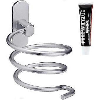 Hair Dryer Holder, Aluminum Wall-mounted Hair Dryer Holder, Kitchen Bathroom Accessories Cable Holder, Free Punching, Silver