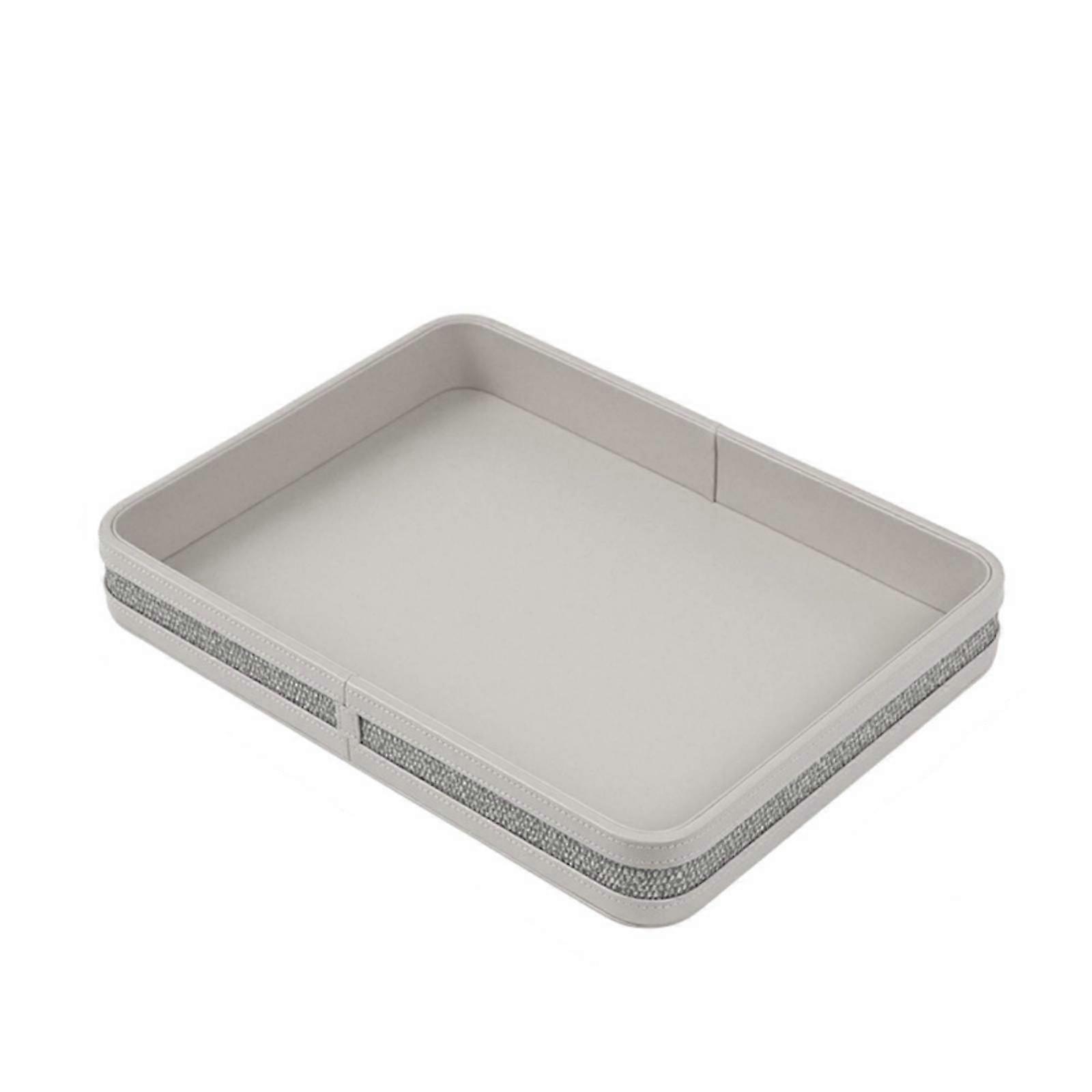 Rectangular Tray Leather-Like Tray with Raised Sides Woven-Texture Desktop