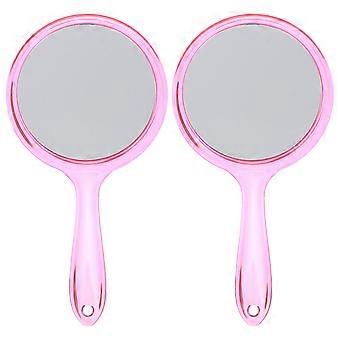 Handheld Mirror Double Sided Cosmetic Mirror with Handle 2Pcs Pink