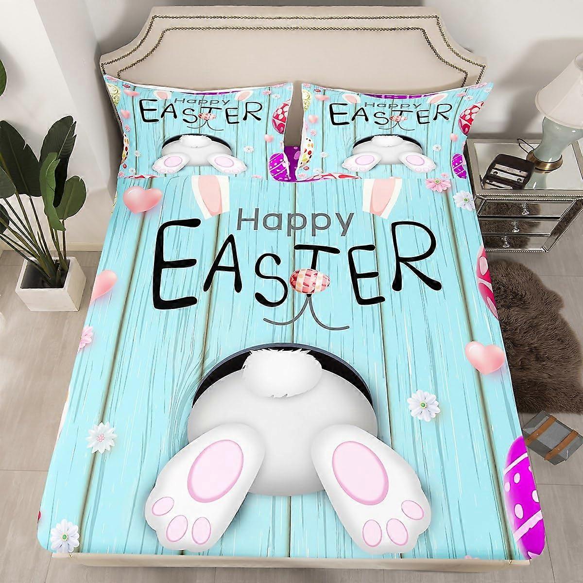 Easter Bunny Queen Bedding Set Soft MultiTone Design Cute Rabbit Bed Sheets Decorative Bedroom Accent