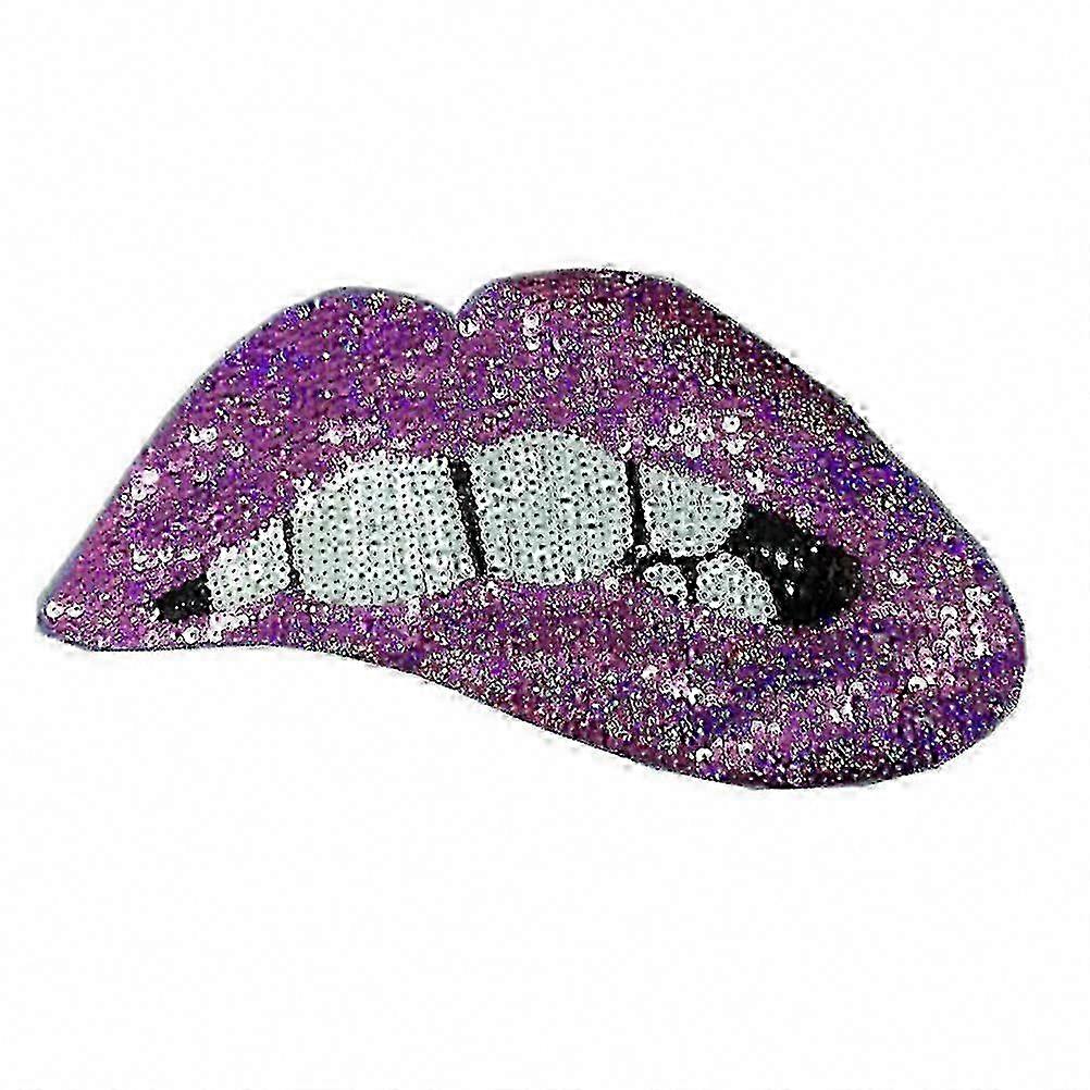 Purple Lip Shaped Sequin Embroidered Patch