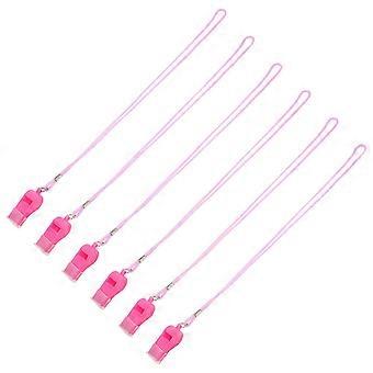 6pcs Pink Plastic Whistles With Lanyard And Mouthpiece - Loud 120db High-Pitched Safety Sports Whistle For Coaches Referees Teachers Soccer Basketball